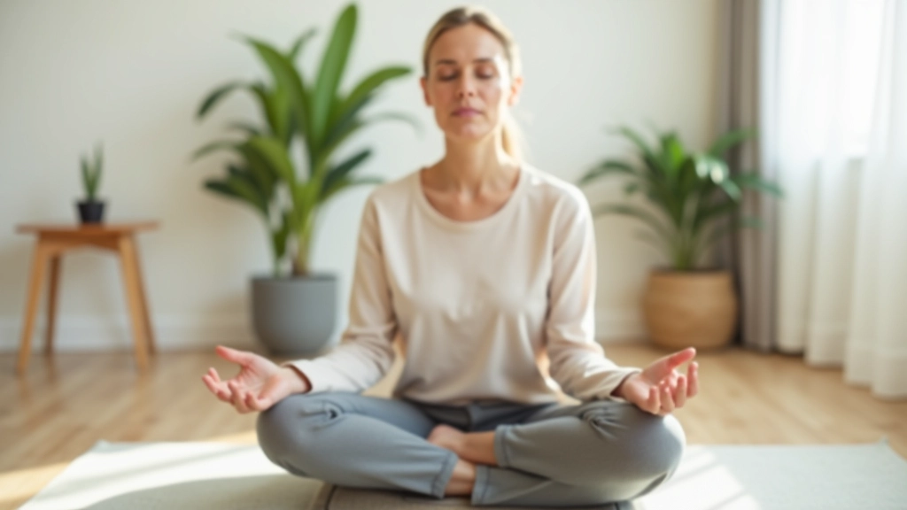 Person sitting cross-legged on a cushion in a quiet room, hands resting gently on knees, eyes closed in meditation with soft morning light